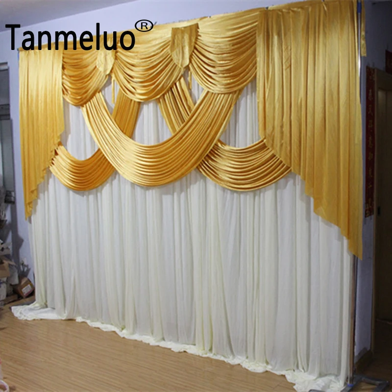 

10x10FT/3x3M Gold and White Wedding Backdrop Panels Event Party Curtain Drape Ice Silk Background Cloth for Stage Decoration