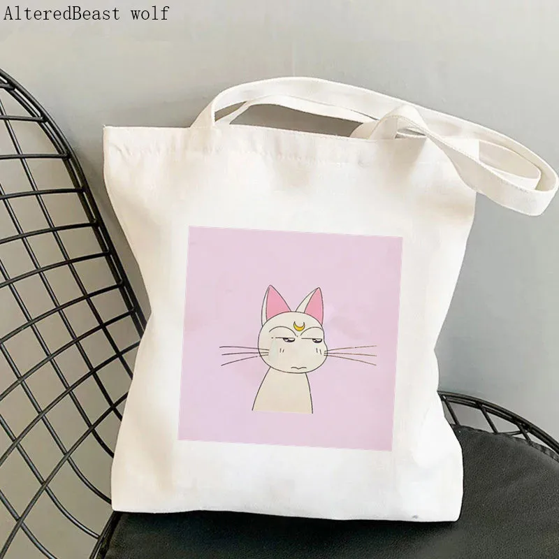 Women Shopper Puglor Jupiter Sailor Meow Kawaii Bag Harajuku Shopping Canvas Shopper Bag girl handbag Tote Shoulder Lady Bag