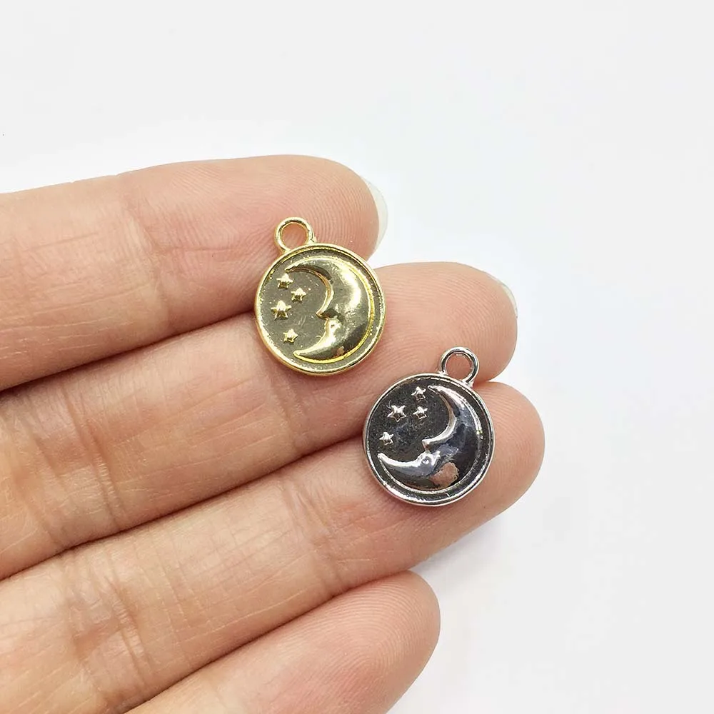Eruifa 20pcs 12mm Moon Star Plated Zinc Alloy Charms Pendant Fashion Jewelry Accessory DIY Necklace Bracelet Earrings 2 Colors
