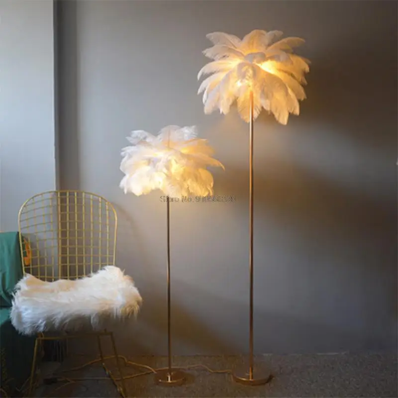 Nordic Luxury Ostrich Feather LED Floor Lamp Copper Home Decor Art Deco Floor Lamps for Living Room Standing Light