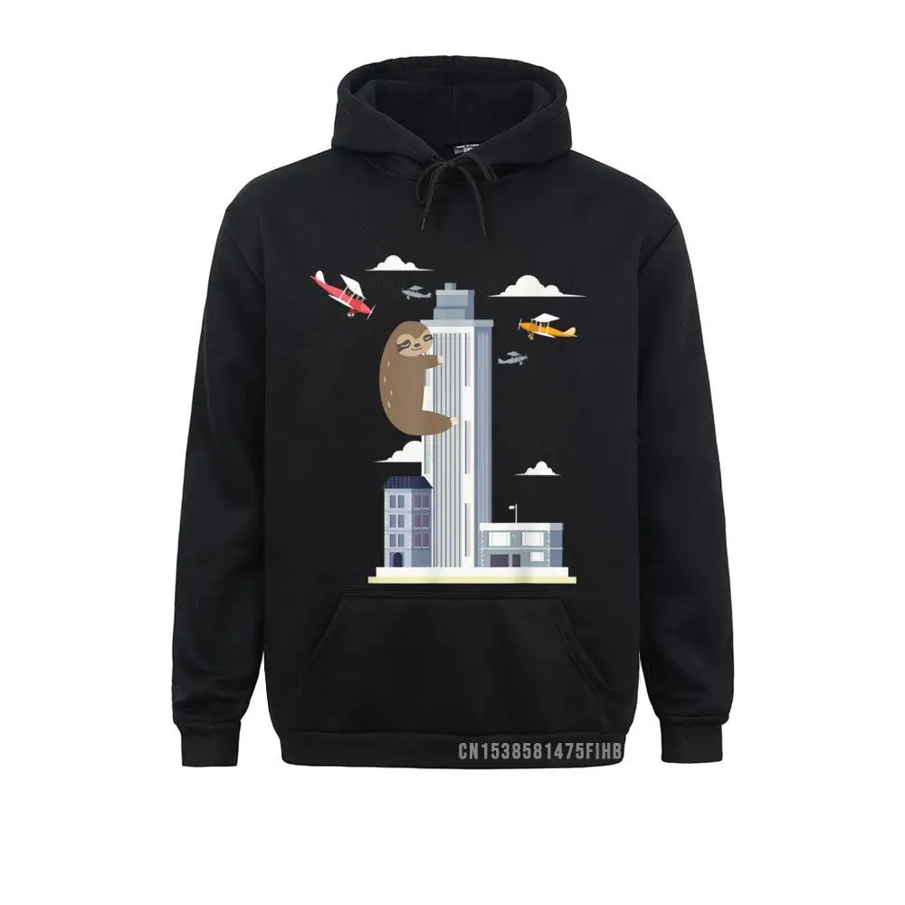 SlothZilla Sweatshirt Sloth In A Building Vintage Plane Women Graphic Casual Hoodies Lovers Day Sweatshirts Street Hoods