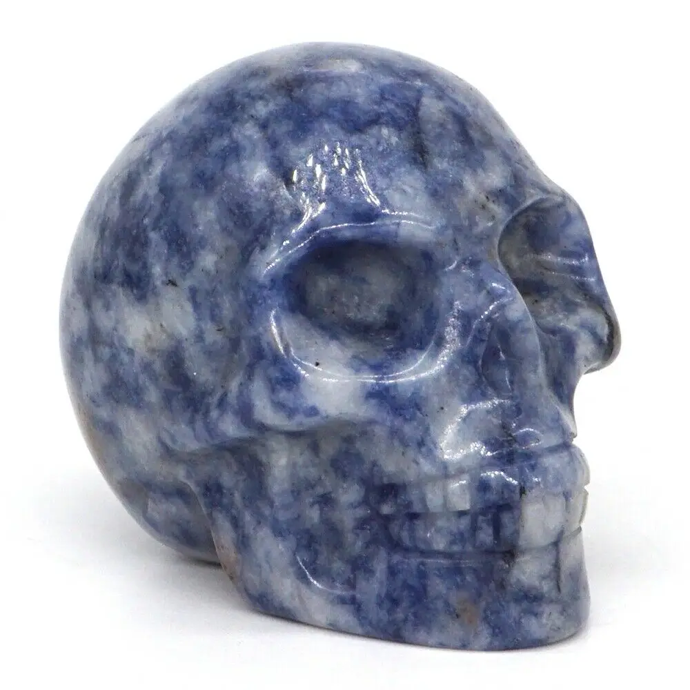 

2" Skull Statue Natural Blue Spot Jasper Crystal Hand Carved Reiki Healing Quartz Stone Figurine Crafts Home Room Decoration