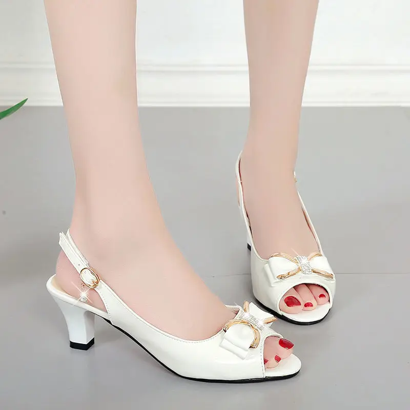 Cresfimix women fashion white pu leather open toe slip on high heel sandals lady black comfort summer shoes heel pumps a6406z