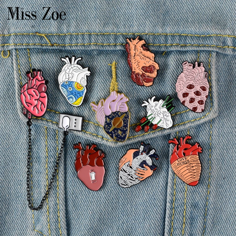 Organ Heart Collection Enamel Pin Van Gogh Starry Night Wave Universe Broken Hug Rose Brooch Bag Lapel Pin Badge Jewelry Gift