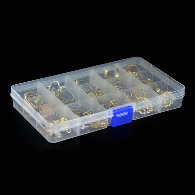 Transparent Adjustable 10/15Grids Jewelry Storage CaseDrug Pill Ring Earring Diamond Coin Organizer Box Plastic Travel Container