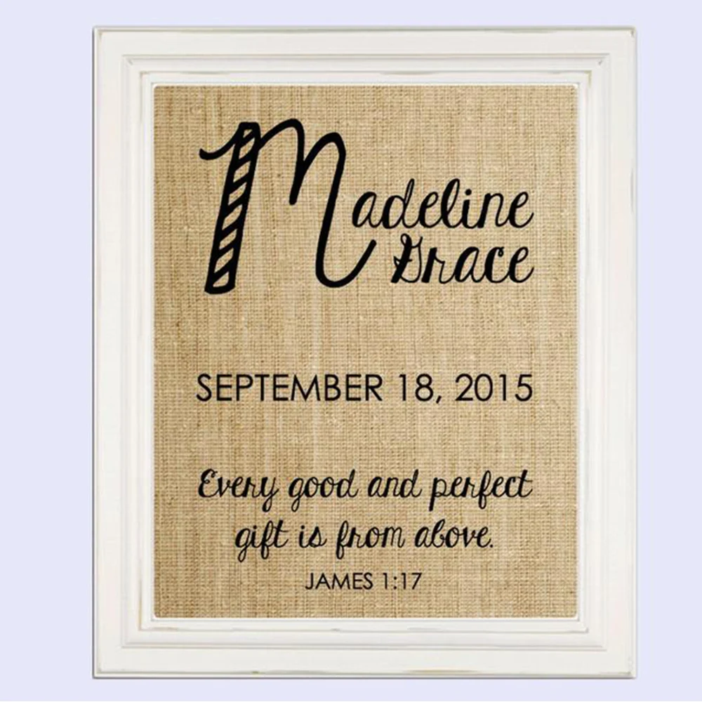 Baby Shower Gift Nursery Decor Baby Name Sign Baby Birthday Burlap Print  James 1:17 Bible Verse Personalized Custom Monogram