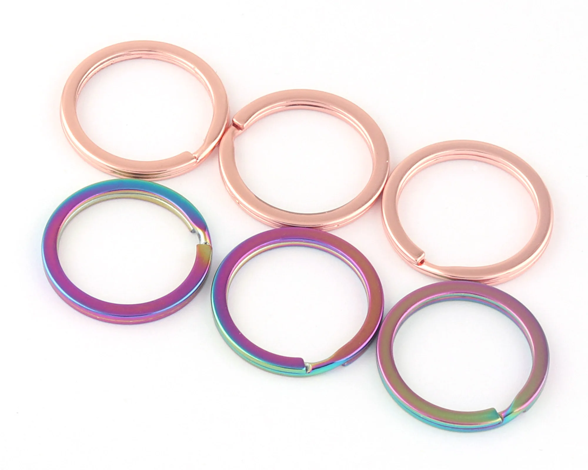 25mm Rainbow Flat Double Split Round Jump Ring Clip Jewelry Making Metal Clasp Connector Purse Making Hardware Webbing 10Pcs