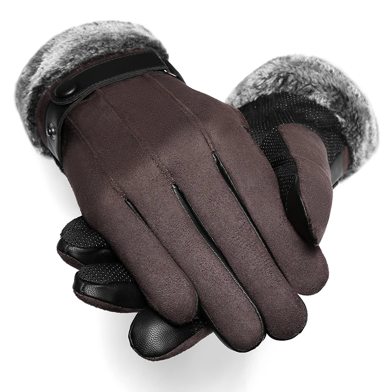 BISON DENIM Men\'s Winter Gloves Suede Touch Screen Warm Autumn Winter Gloves for Men Outdoor Sport Skiing Hiking Gloves S036