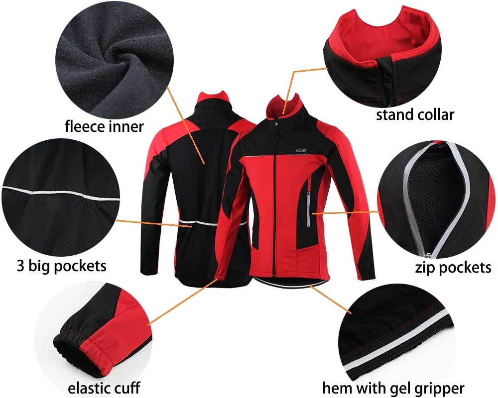 ARSUXEO-Veste de cyclisme imperméable pour homme, coupe-vent thermique d'hiver, veste de vélo, manteau Softshell de sport, imperméable de vélo et de moto