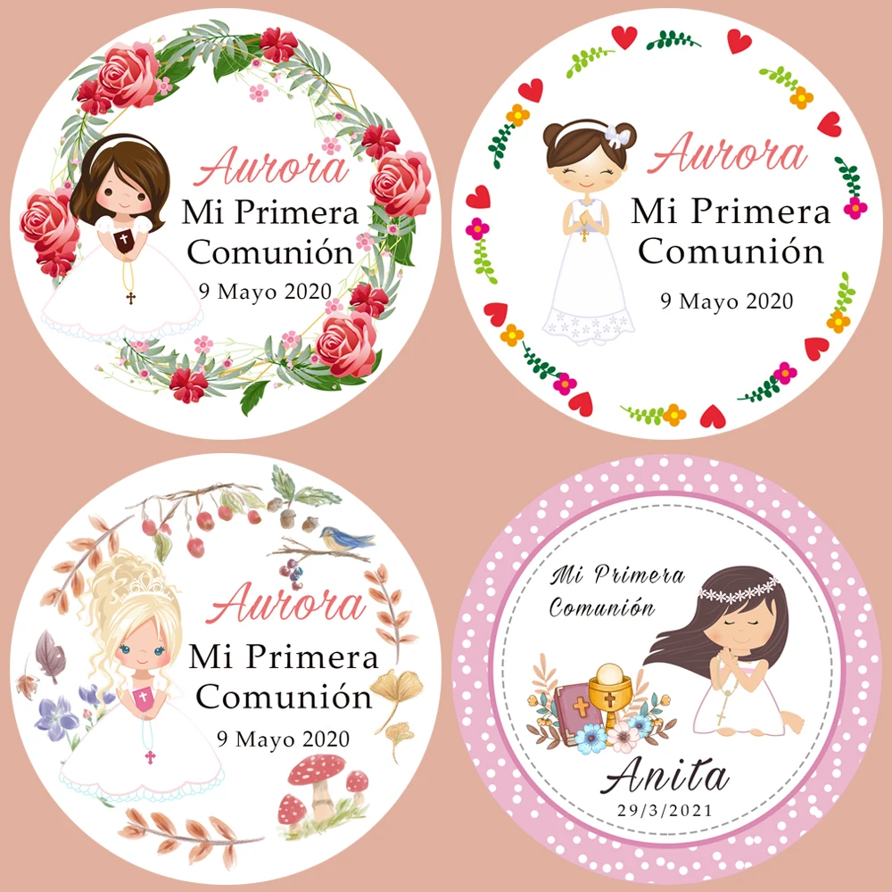 Pegatina de Mi Primera Comunion para niño y niña, etiquetas de recuerdos de primera comunión, pegatinas de primera comunión cristiana para bautismo,