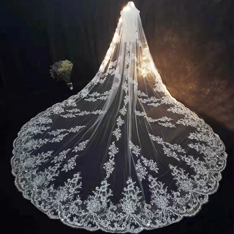 Voile de mariée de luxe en Tulle blanc ivoire, 5m 4m 3m de Long, avec peigne, en dentelle, apiges Edge 1 T