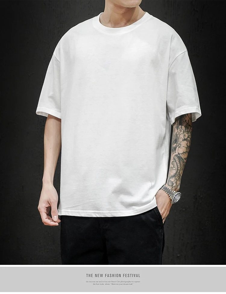 Neue Sommer männer T Shirt Fashion Solid T Shirt Herren Übergroßen Hip Hop Kurzarm Casual Baumwolle Herren Streetwear Top tees – Detail 4