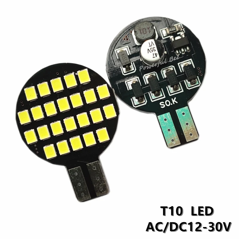 2 x DC/AC12-30V car automobile truck T10 5W power round board LED dome lights bulb 24SMD white warm white luggage reading lamp