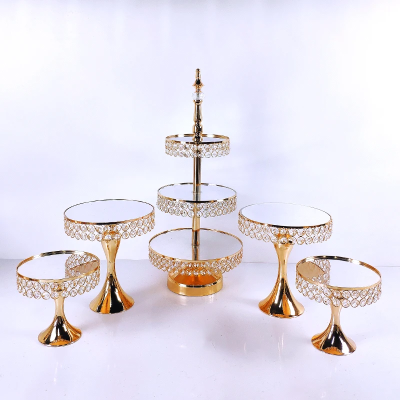 1-14pcs Crystal Metal Cake Stand Set  Acrylic Mirror Cupcake Decorations Dessert Pedestal Wedding Party Display Tray