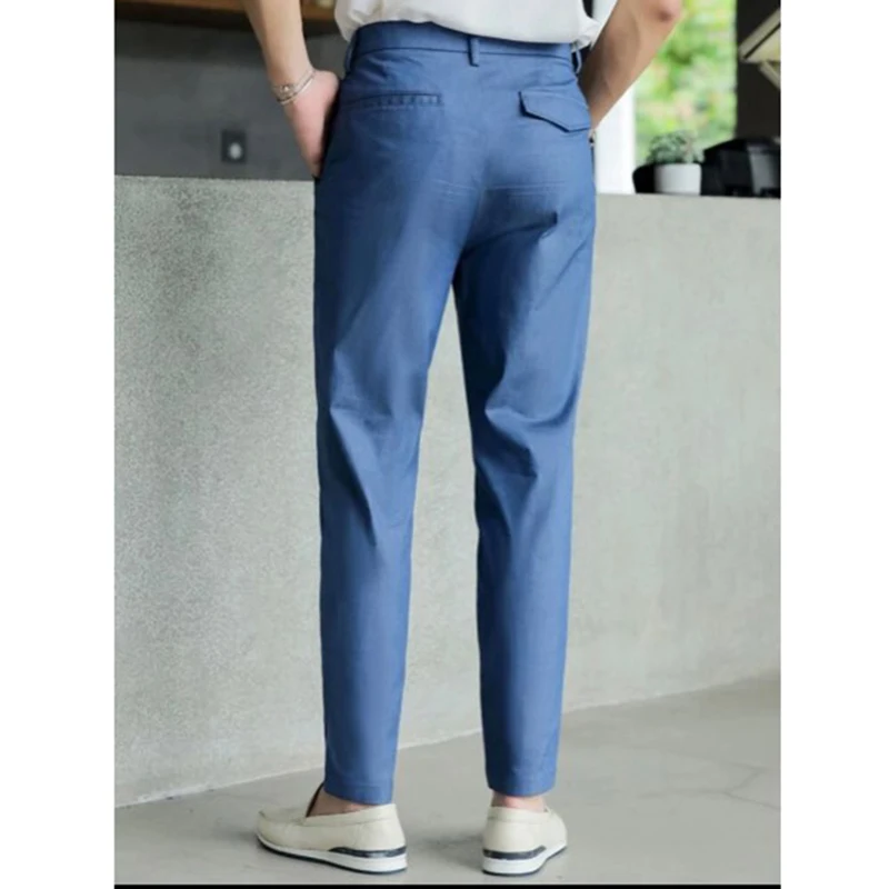 Blue Men Casual Slim Fit Suit Pants Street Fashion Beach Men Tailored Made Trousers Trajes De Hombre De Vestir