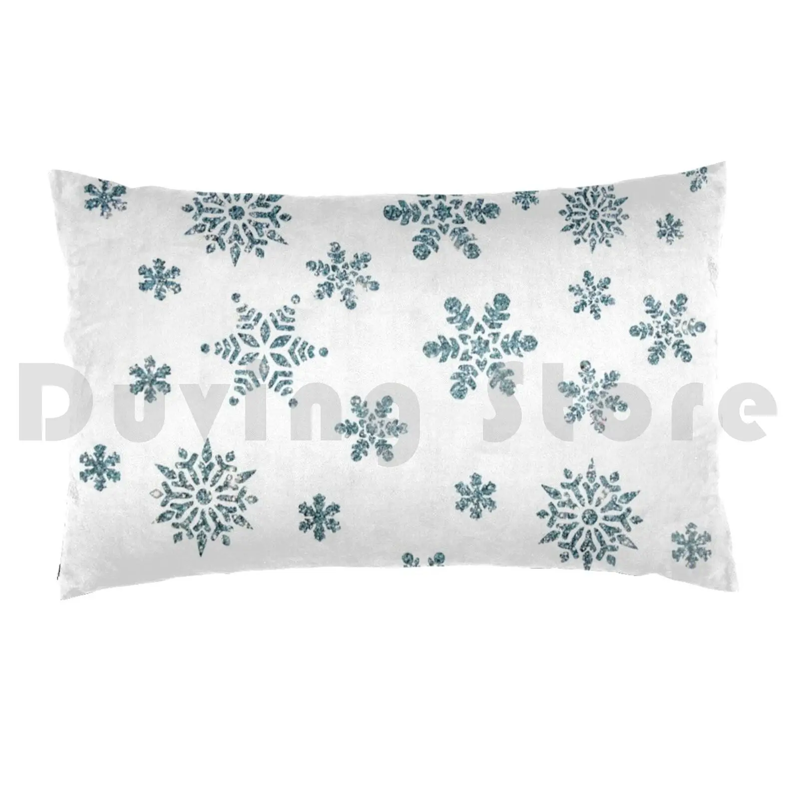 Snowflakes-Snow Pillow Case Printed 50x75 Winter Snow Flake Blue Sparkling Flakes Year Year End Party