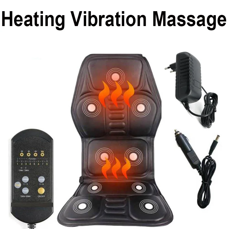 Silla de espalda vibratoria con calefacción eléctrica portátil, esterilla de masaje para coche, hogar, oficina, colchón Lumbar para cuello, alivio