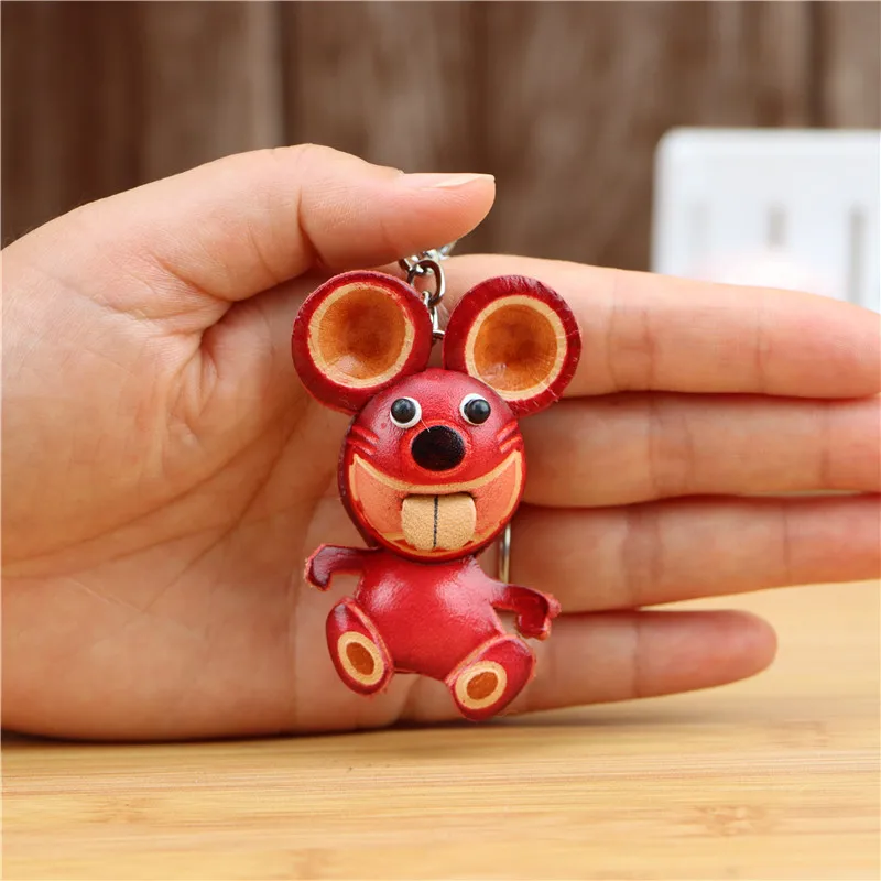 Genuine leather creative handmade mouse pendant bag pendant accessories keychain simulation animal cartoon gift