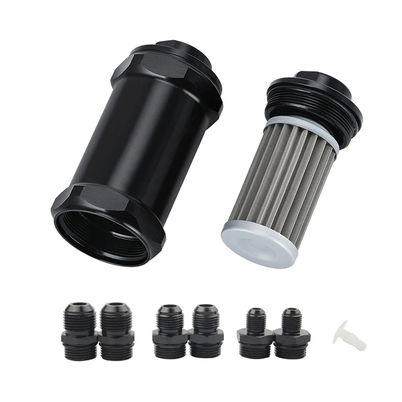 BLACK AN6 / AN8 / AN10 Inline Fuel Filter E85 Ethanol With 100 Micron Stainless steel