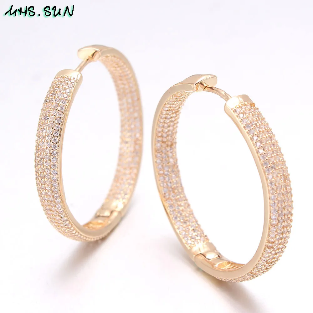 MHS.SUN Luxury AAA Zircon Hoop Earrings For Women Gold Color Round Circle Earring Wedding Party Engagement Gift Hot sale