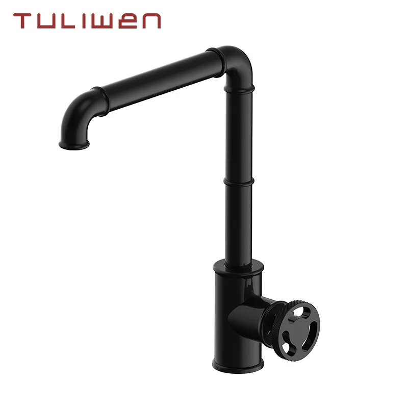 Kitchen Faucets Totally Solid Brass Mixer Taps  Basin Sink Tap Black Industrial Style Torneira De Cozinha