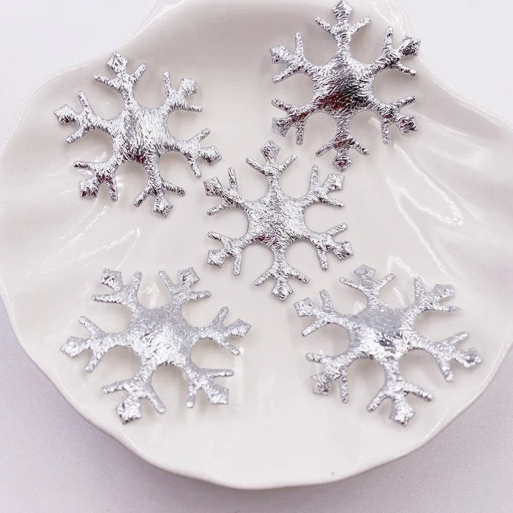 100pcs 35mm Padded Gold Silver Cloth Christmas Snowflower Patchs christmas Appliques DIY Bow Accessories Craft Supplies