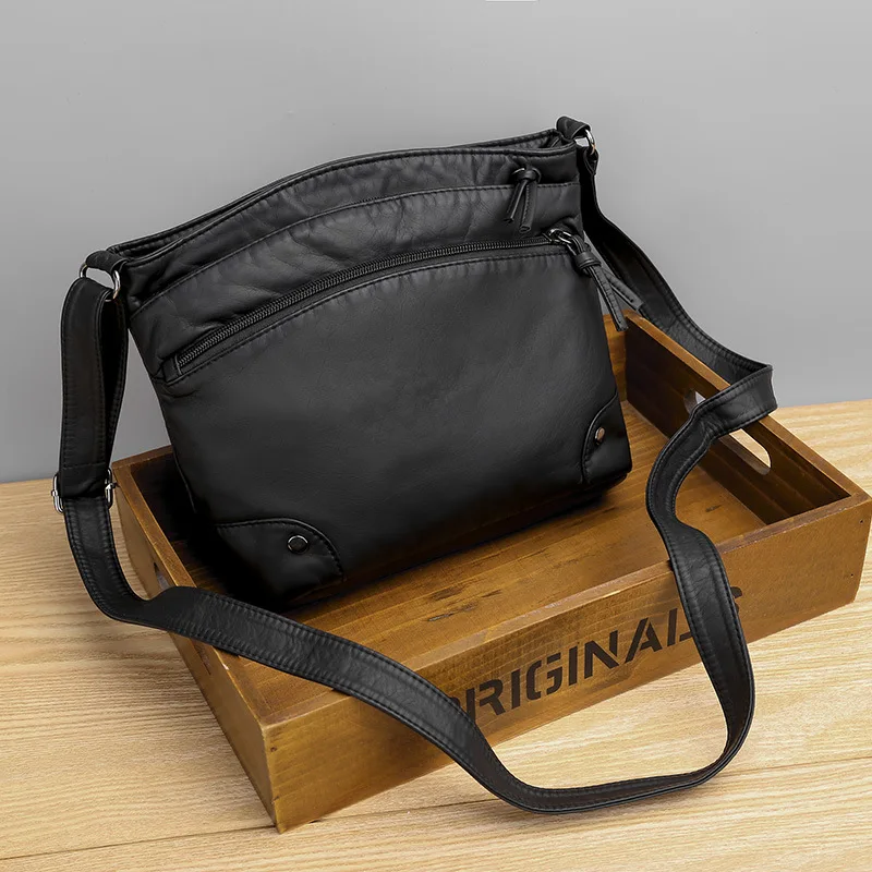 Weiche PU Leder Schulter Umhängetasche Frauen Retro Design Umhängetasche Casual Multi-reißverschluss Weibliche Täglichen Reise Handtasche Satchel – Detail 11