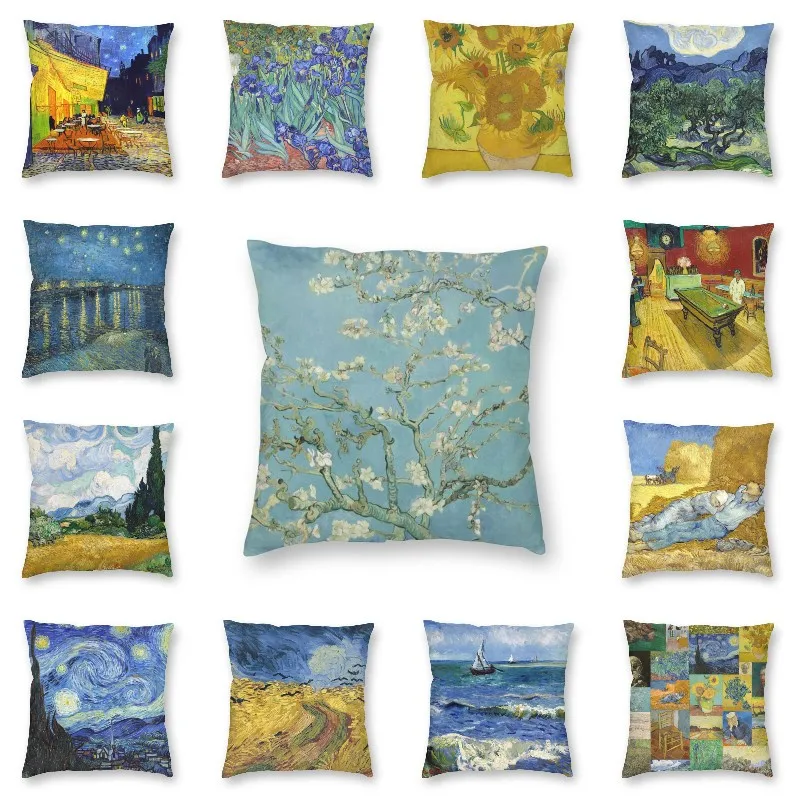 

Soft Van Gogh Almond Blossoms Throw Pillow Case Home Decor Starry Night Oil Painting Square Cushion Cover Pillowcover for Sofa