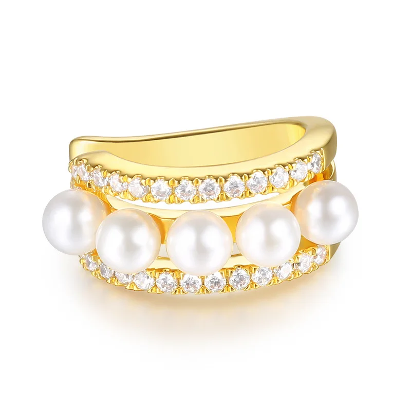 LIVVY Retro Without Pierced Multi-layer Circle Imitation Pearl Ear Clip Earrings Zircon Temperament Light Luxury Romantic  Gift
