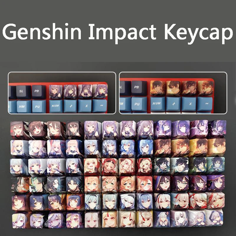 R4 PBT Genshin Impact Keycaps Raiden Shogun Sangonomiya Kokomi Zhongli Keycap Keyboard Accessories Cosplay Props Collection Gift