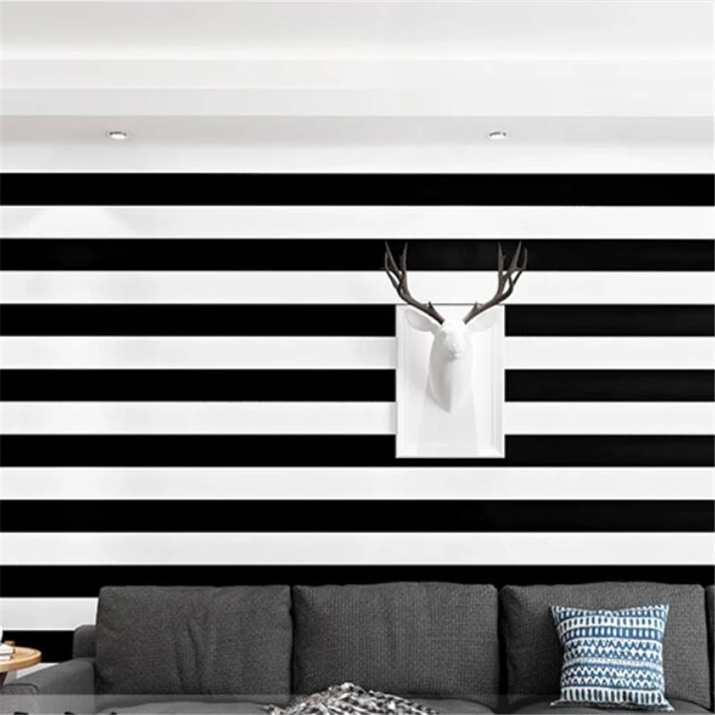 wellyu  Black and white horizontal and vertical stripes modern minimalist Nordic style haircut TV background wallpaper