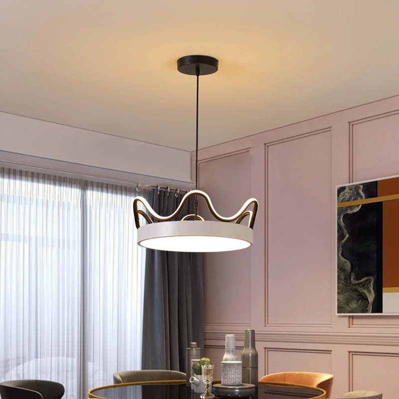 Modern led circle chandelier bedroom room minimalist lamp Door Balcony baby room decoration golden crown kids room chandelier image 3