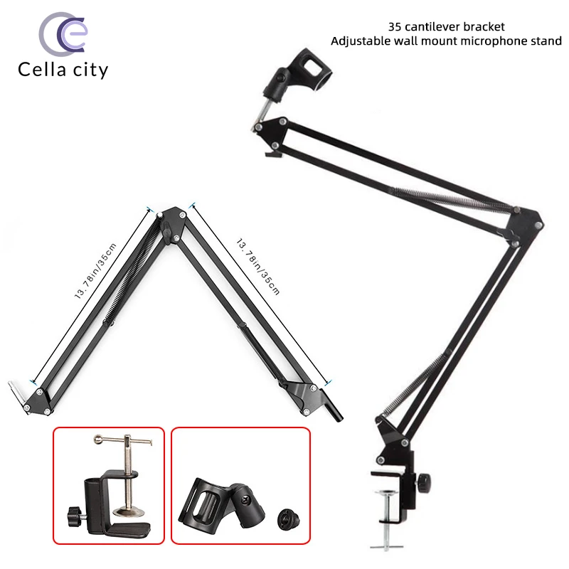 NB35 Black Mic Clip Holder Cantilever Bracket Universal Adjustable Desktop Microphone Stand with Alloy Base Clamp New Arrival