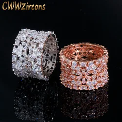 CWWZircons Luxury 585 Rose Gold Plated Cubic Zirconia CZ Flower Big Wedding Rings for Women Engagement Bridal Prom Jewelry R150