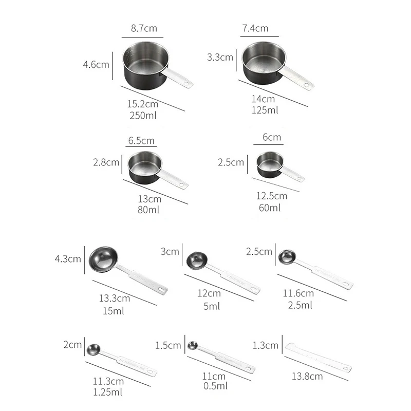 Stainless Steel Measuring Cups and Spoons Set 2