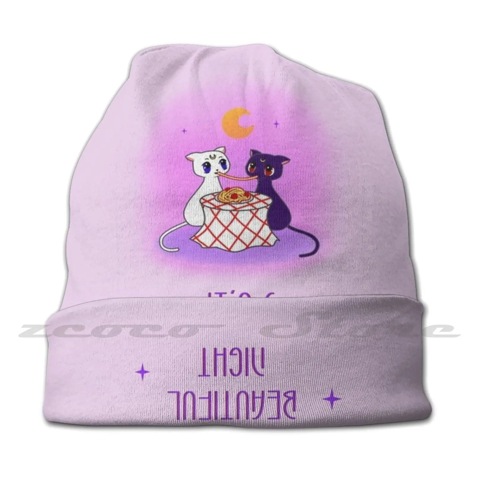 Beautiful Night Knit Hat Elastic Soft Personalized Pattern Present Cap Sailor Moon Anime Luna Artemis Cute Cats Cat Kawaii