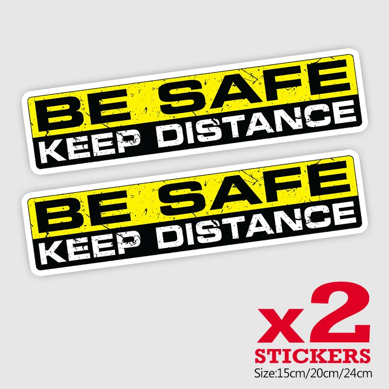 CK21812# 2 Pieces/Pack 15/20/24CM PVC Decal BE SAFE KEEP DISTANCE Car Sticker Waterproof Auto Decors on Bumper Rear Window