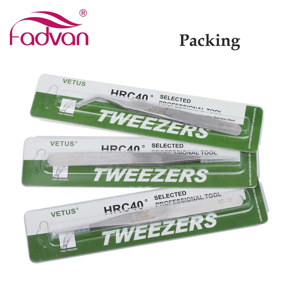 Fadvan Stainless Steel Tweezers 2pcs/set VETUS-ST Series Eyebrow Tweezer False Eyelash Extension Tools Anti Acid Tweezers