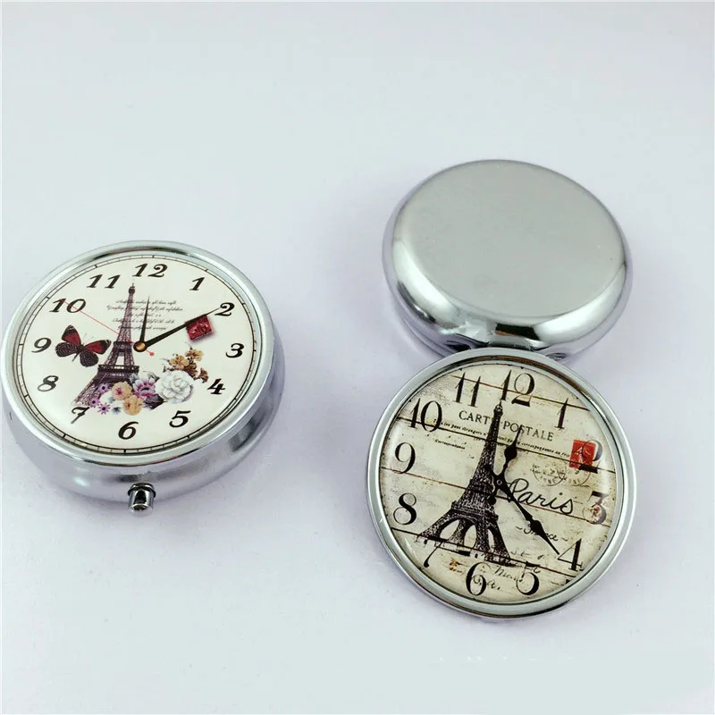 Metal Round Vintage Tower clock Pill Boxes Holder 3 Grids Medicine Case Small Portable Case Container Splitters MR198