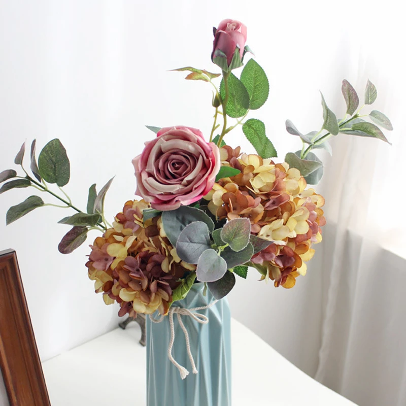 Artificial Silk Hydrangea Wedding Scene Layout Bride Holding Indoor Decor Flowers Wall Autumn Decoration Vases for Home