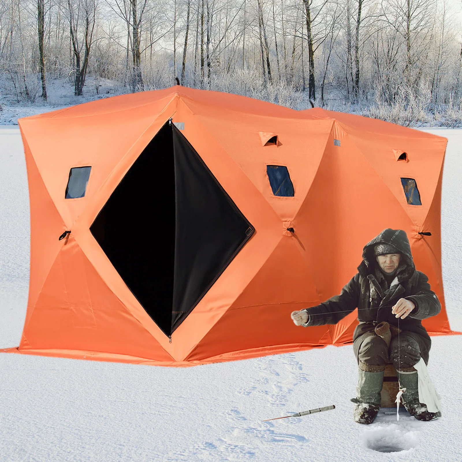 VEVOR Tenda da Pesca sul Ghiaccio, 360x180x205cm 13,2kg Tenda da Pescare per Riparo del Ghiaccio in Materiale Tessuto Oxford 300D per La Pesca, Il Campeggio, L'Escursionismo e Altre Attività all'Aperto