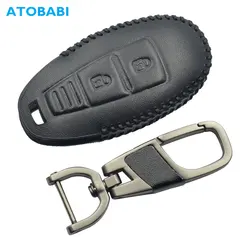 Suture Leather Car Key Case For Suzuki Kizashi Swift SX4 S-Cross 2 Buttons Smart Remote Fob Cover Keychain Bag Auto Accessories