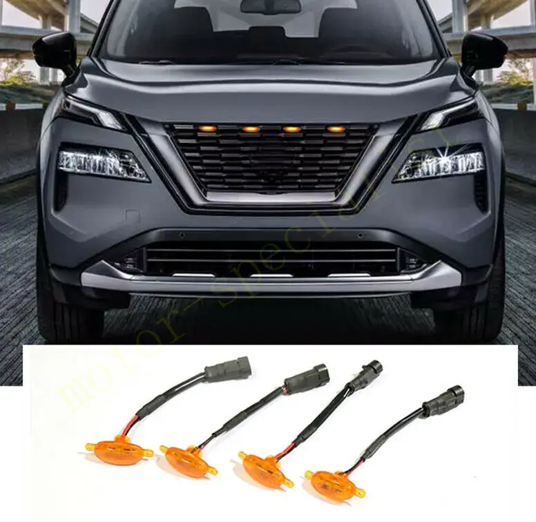 

LED Car Front Grille LED Amber Light Raptor Style Light Kit Decor W/ Wire Speed 4Pcs For Nissan Rogue 2021