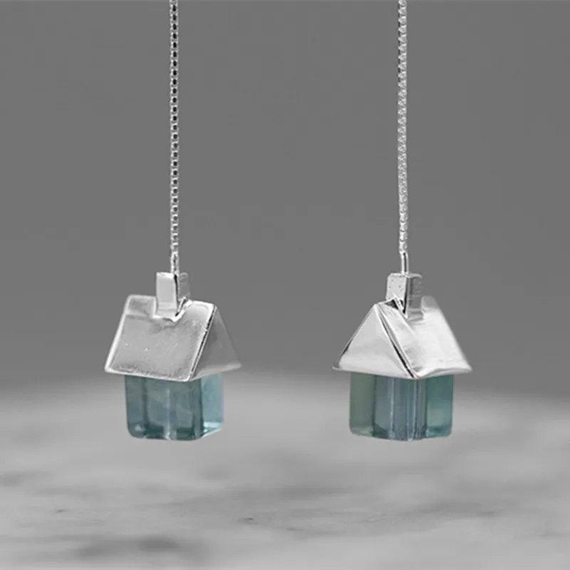 

S.EAST SUN 925 Sterling Silver Natural Stone House cloud pendant earrings are suitable for women's exquisite gift jewelry