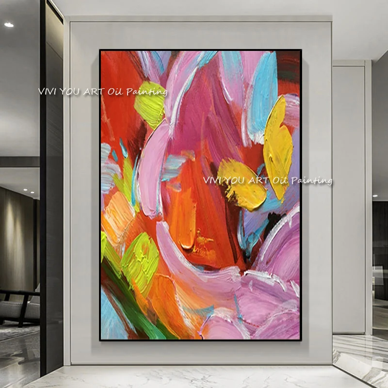 The 100% Handmade Painting Abstract Colorful Oli Painting Nordic Simple Mural Modern Decorative Color Brush Painting Wall Decor