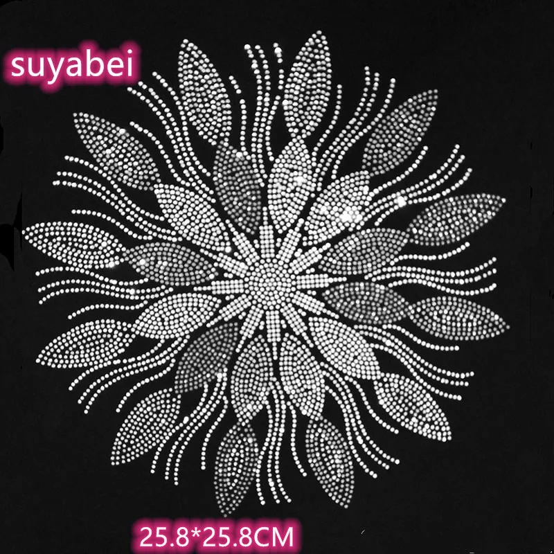 Big flower pattern motif designs iron on transfer hot fix rhinestone transfer motifs iron on crystal transfers design