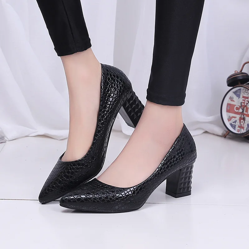 Dwayne  Spring New Women Pointed Toe High Heels Shallow Mouth Pleated Professional Work Shoes 6cm Thick heel Women's Pumps 698