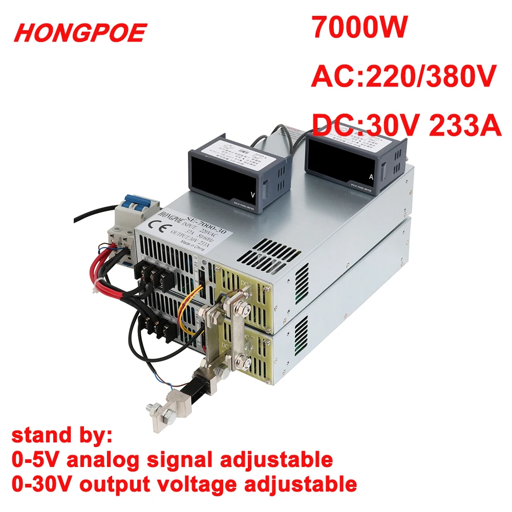 

7000W 30V Power Supply 0-30V Adjustable Power 0-5V Analog Signal Control 220V AC-DC 30V 233A High Power Transformer Motor SMPS