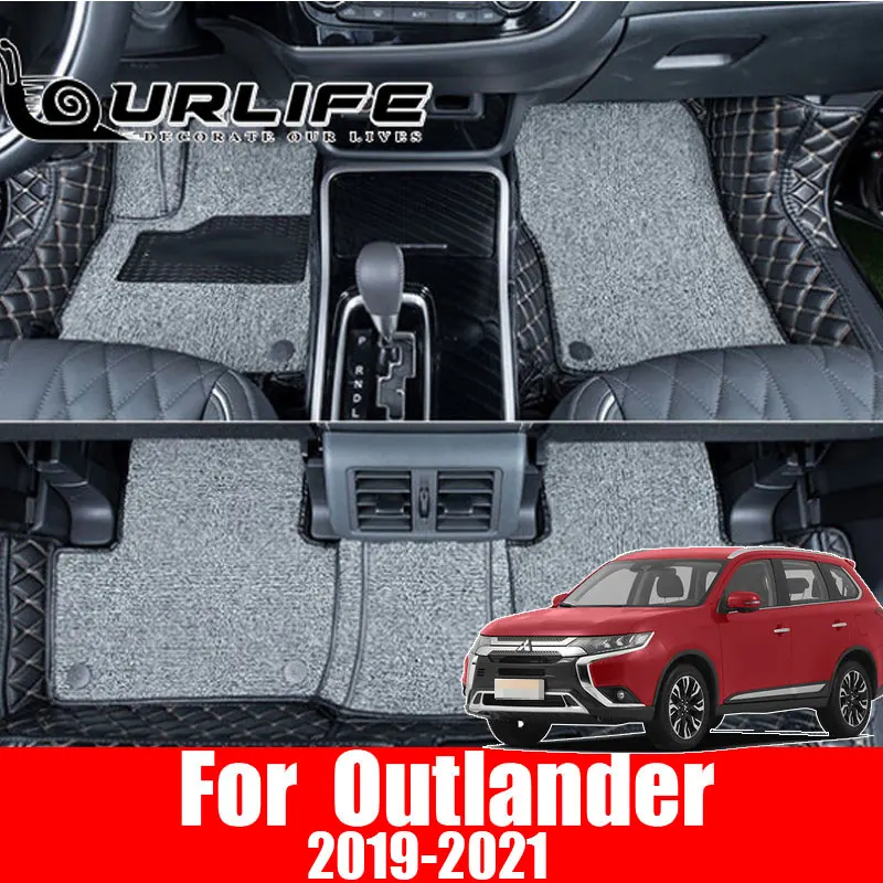 Car Floor Mats  5 7 Seats For Mitsubishi Outlander 2020 2021 Leather Carpets Covers Interior Accessories Waterproof Custom Rugs