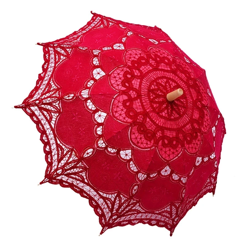 Elegant Cotton Embroidery Lace Parasol Outdoor Summer Sun Umbrellas For Wedding Decoration Photograph Bridal Bridesmaid Umbrella